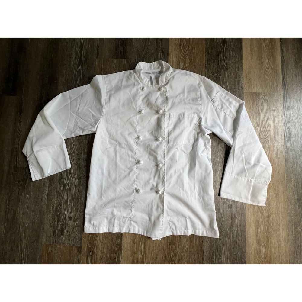 Chef Works Chef Coat Unisex Medium White Double Breasted Cloth Buttons Pocket